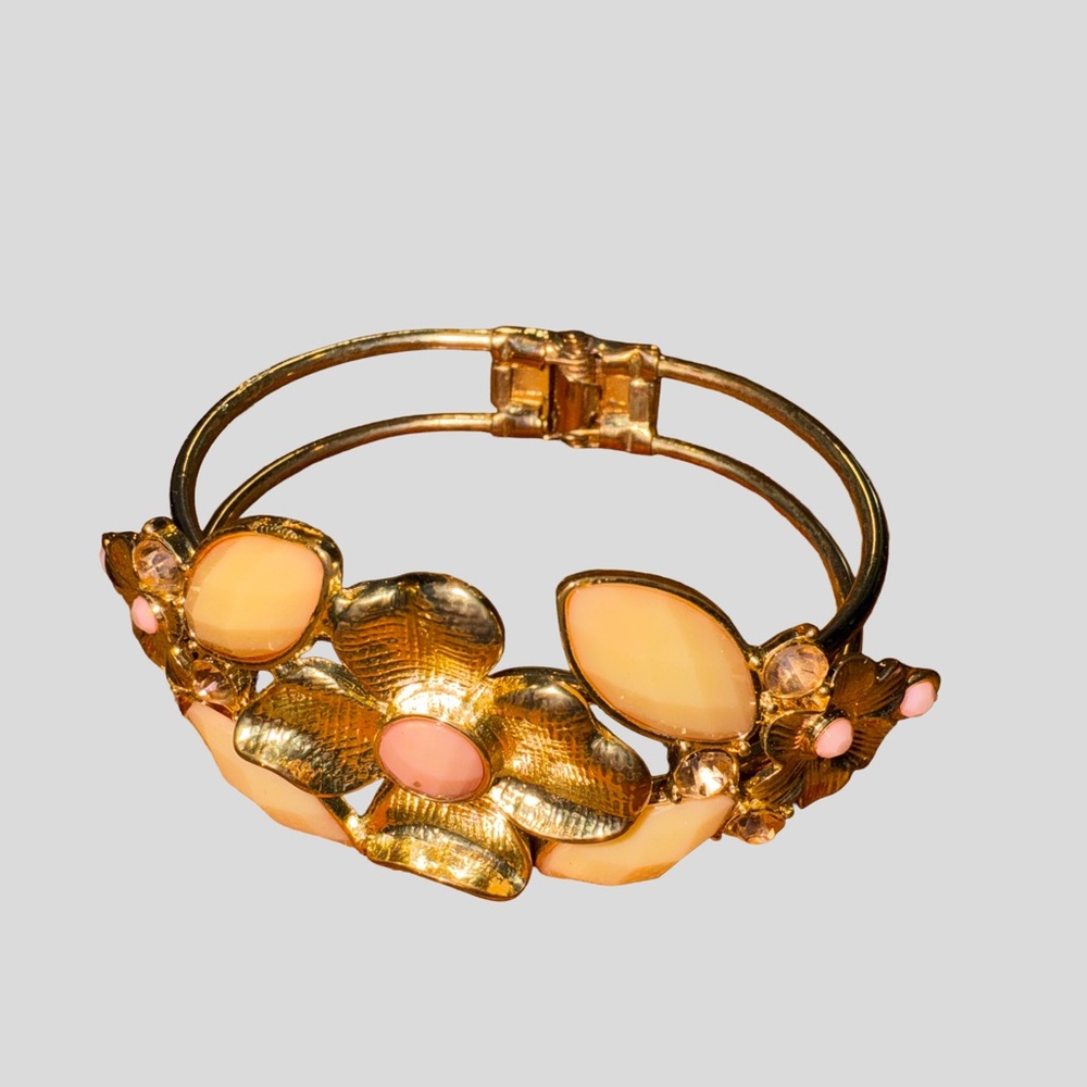 Gold and Pink Floral Bracelet